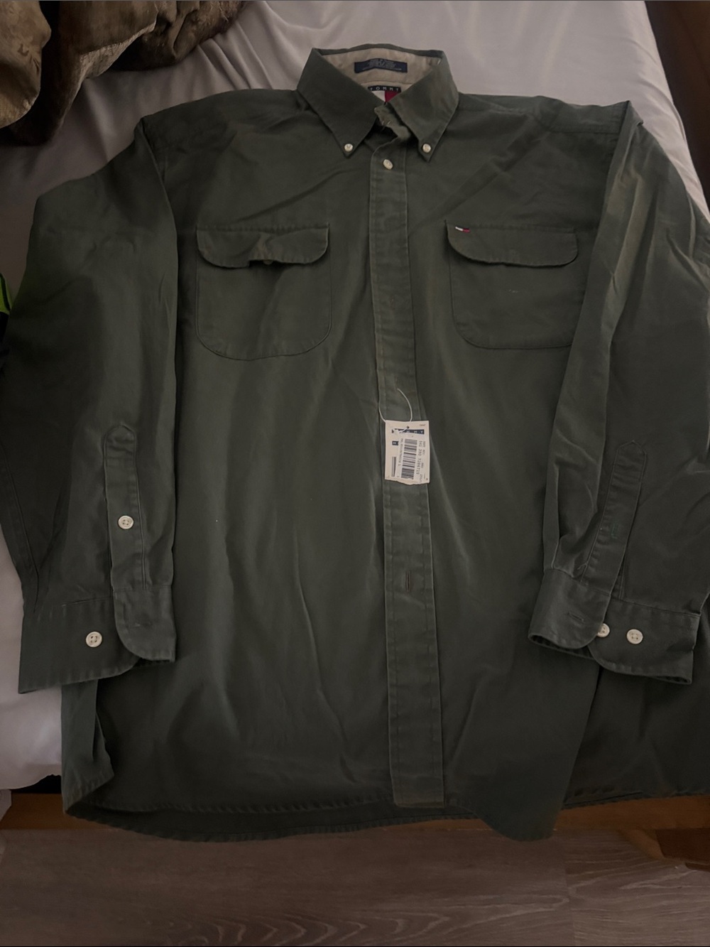Tommy Hilfiger Olive Green Button-Down Utility Shirt Jacket